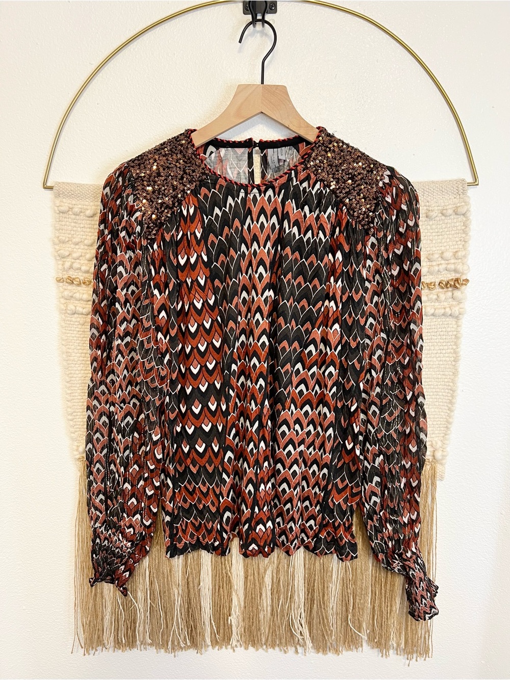 Anthropologie Bl-nk Sequin Cheer Blouse Red Black M